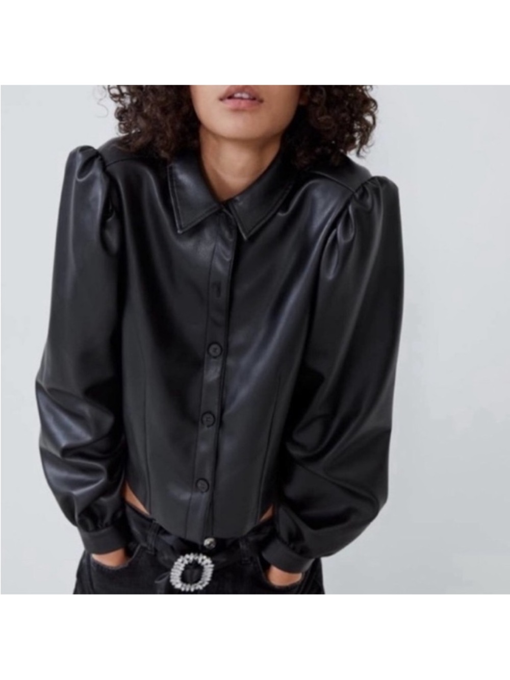 ZARA Black Faux Leather Collared Jacket